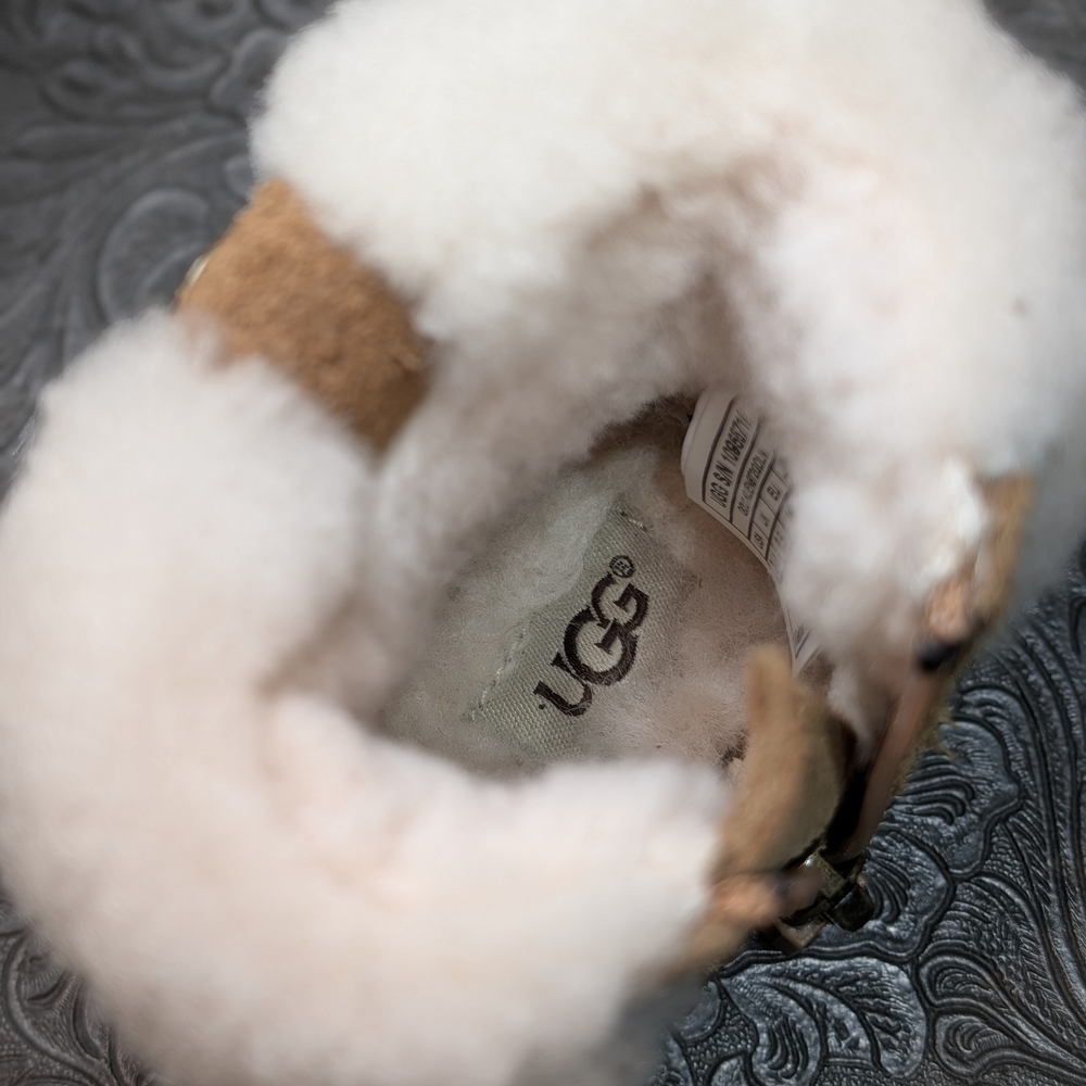 UGG Infant Size 0/1 XS Ramona Brown Suede Boots Size 0/1 XS Faux Fur Lining - Picture 7 of 12